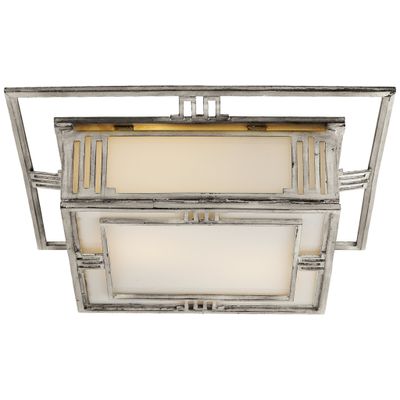 Thomas O'Brien Enrique Flush Mount in Burnished Silver Leaf with White Glass Ceiling Light W16