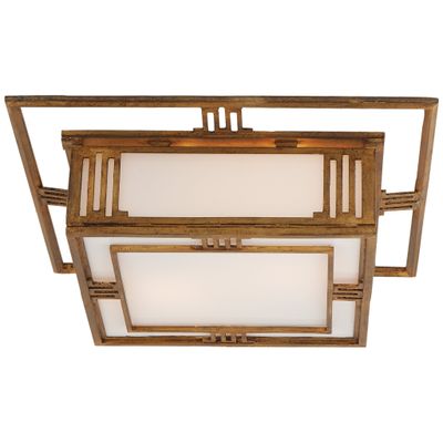Thomas O'Brien Enrique Flush Mount in Gilded Iron with White Glass Ceiling Light W16