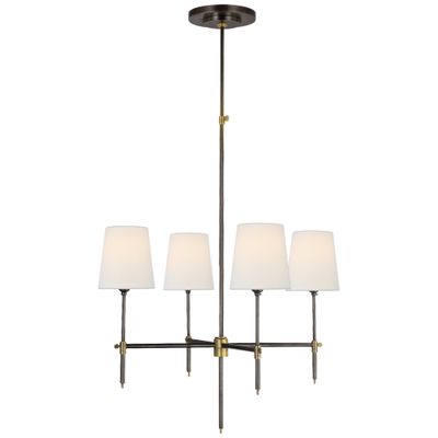 Thomas O'Brien Bryant Small Chandelier in Bronze and Hand-Rubbed Antique Brass with Linen Shades Ceiling Light W26