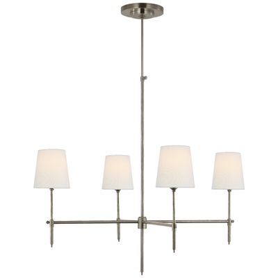 Thomas O'Brien Bryant Large Chandelier in Antique Nickel with Linen Shades Ceiling Light W36