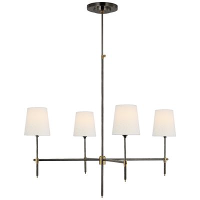 Thomas O'Brien Bryant Large Chandelier in Bronze and Hand-Rubbed Antique Brass with Linen Shades Ceiling Light W36
