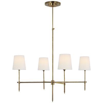 Thomas O'Brien Bryant Large Chandelier in Hand-Rubbed Antique Brass with Linen Shades Ceiling Light W36