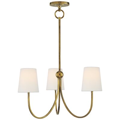 Thomas O'Brien Reed Small Chandelier in Hand-Rubbed Antique Brass with Linen Shades Ceiling Light W20