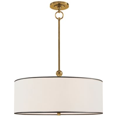 Thomas O'Brien Reed Hanging Shade in Hand-Rubbed Antique Brass with Linen Shade with Black Trim Ceiling Light W22