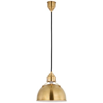 Thomas O'Brien Eugene Small Pendant in Hand-Rubbed Antique Brass Ceiling Light W12