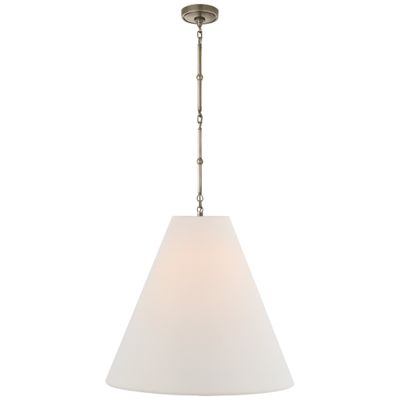 Thomas O'Brien Goodman Large Hanging Lamp in Antique Nickel with Linen Shade Ceiling Light W24