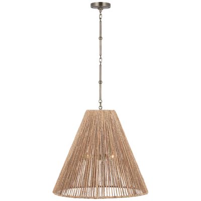 Thomas O'Brien Goodman Large Hanging Lamp in Antique Nickel with Natural Abaca Shade Ceiling Light W24
