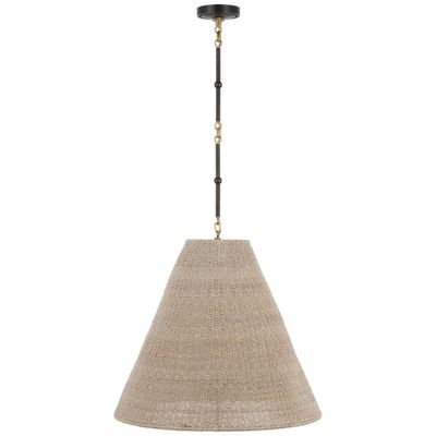 Thomas O'Brien Goodman Large Hanging Lamp in Bronze and Hand-Rubbed Antique Brass with Ash Shade Ceiling Light W24