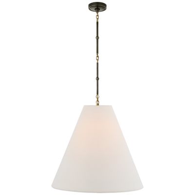 Thomas O'Brien Goodman Large Hanging Lamp in Bronze and Hand-Rubbed Antique Brass with Linen Shade Ceiling Light W24