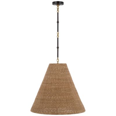 Thomas O'Brien Goodman Large Hanging Lamp in Bronze and Hand-Rubbed Antique Brass with Toast Shade Ceiling Light W24