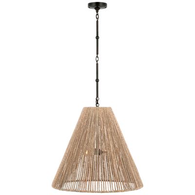 Thomas O'Brien Goodman Large Hanging Lamp in Bronze with Natural Abaca Shade Ceiling Light W24