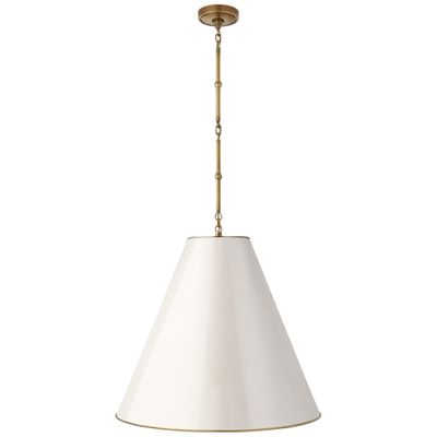 Thomas O'Brien Goodman Large Hanging Lamp in Hand-Rubbed Antique Brass with Antique White Shade Ceiling Light W24