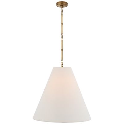 Thomas O'Brien Goodman Large Hanging Lamp in Hand-Rubbed Antique Brass with Linen Shade Ceiling Light W24