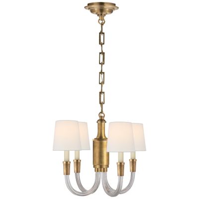 Thomas O'Brien Vivian Mini Chandelier in Hand-Rubbed Antique Brass with Linen Shades Ceiling Light W18.5