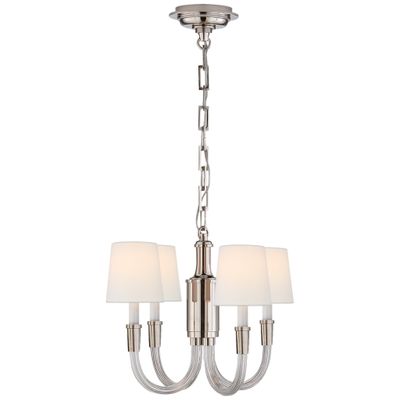 Thomas O'Brien Vivian Mini Chandelier in Polished Nickel with Linen Shades Ceiling Light W18.5