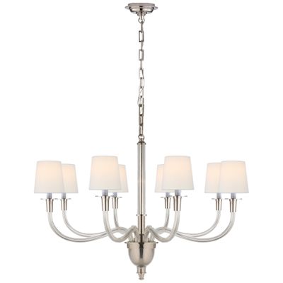 Thomas O'Brien Vivian Large One-Tier Chandelier in Polished Nickel with Linen Shades Ceiling Light W36