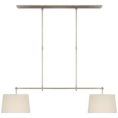 Thomas O'Brien Bryant Medium Billiard in Antique Nickel with Linen Shades Ceiling Light W12