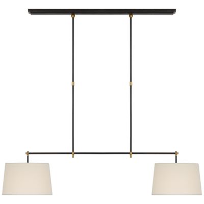 Thomas O'Brien Bryant Medium Billiard in Bronze and Hand-Rubbed Antique Brass with Linen Shades Ceiling Light W12