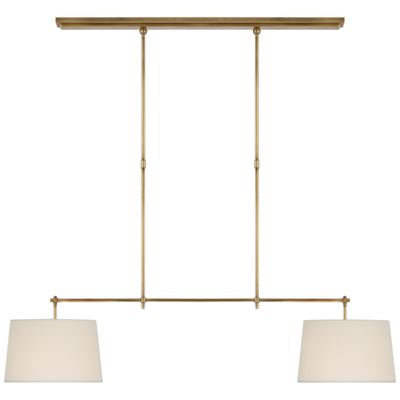 Thomas O'Brien Bryant Medium Billiard in Hand-Rubbed Antique Brass with Linen Shades Ceiling Light W12