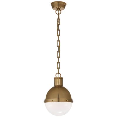 Thomas O'Brien Hicks Small Pendant in Hand-Rubbed Antique Brass with White Glass Ceiling Light W8.5