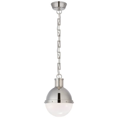 Thomas O'Brien Hicks Small Pendant in Polished Nickel with White Glass Ceiling Light W8.5