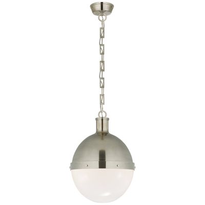 Thomas O'Brien Hicks Large Pendant in Antique Nickel with White Glass Ceiling Light W13.25