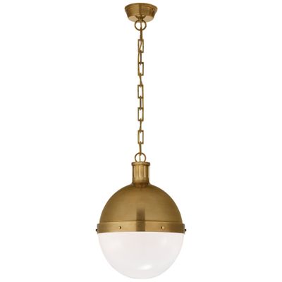 Thomas O'Brien Hicks Large Pendant in Hand-Rubbed Antique Brass with White Glass Ceiling Light W13.25