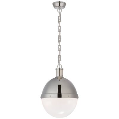 Thomas O'Brien Hicks Large Pendant in Polished Nickel with White Glass Ceiling Light W13.25