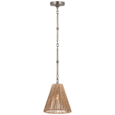 Thomas O'Brien Goodman Petite Hanging Shade in Antique Nickel with Natural Abaca Shade Ceiling Light W9.5