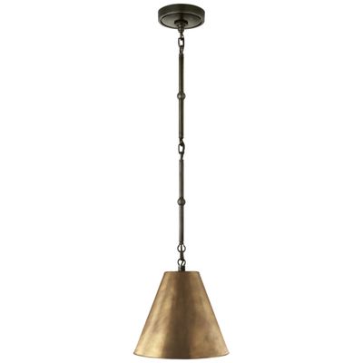 Thomas O'Brien Goodman Petite Hanging Shade in Bronze with Hand-Rubbed Antique Brass Shade Ceiling Light W9.5