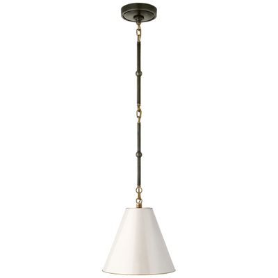 Thomas O'Brien Goodman Petite Hanging Shade in Bronze and Hand-Rubbed Antique Brass with Antique White Shade Ceiling Light W9.5