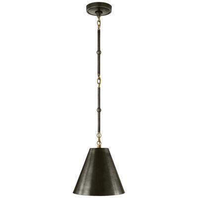 Thomas O'Brien Goodman Petite Hanging Shade in Bronze and Hand-Rubbed Antique Brass with Bronze Shade Ceiling Light W9.5