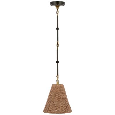 Thomas O'Brien Goodman Petite Hanging Shade in Bronze and Hand-Rubbed Antique Brass with Toast Shade Ceiling Light W9.5