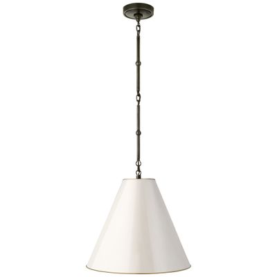 Thomas O'Brien Goodman Small Hanging Light in Bronze with Antique White Shade Ceiling Light W15