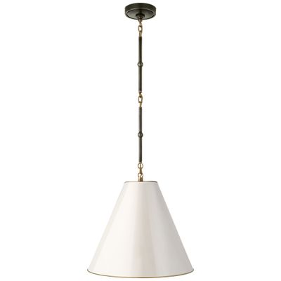 Thomas O'Brien Goodman Small Hanging Light in Bronze and Hand-Rubbed Antique Brass with Antique White Shade Ceiling Light W15