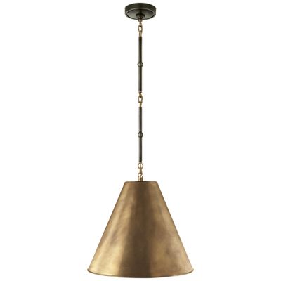 Thomas O'Brien Goodman Small Hanging Light in Bronze and Hand-Rubbed Antique Brass with Hand-Rubbed Antique Brass Shade Ceiling Light W15