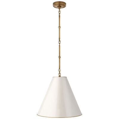 Thomas O'Brien Goodman Small Hanging Light in Hand-Rubbed Antique Brass with Antique White Shade Ceiling Light W15