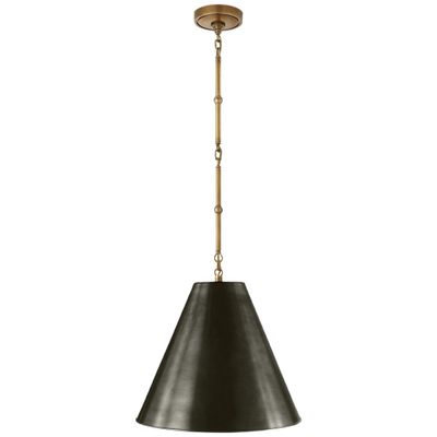 Thomas O'Brien Goodman Small Hanging Light in Hand-Rubbed Antique Brass with Bronze Shade Ceiling Light W15