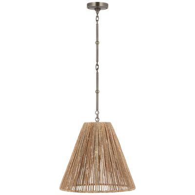 Thomas O'Brien Goodman Medium Hanging Light in Antique Nickel with Natural Abaca Shade Ceiling Light W18