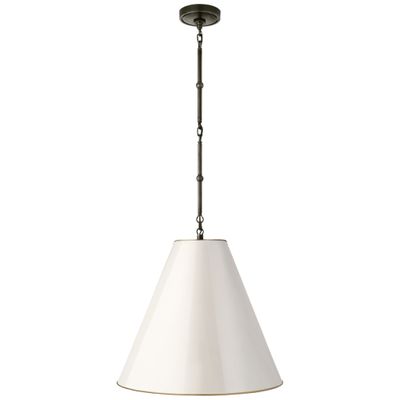 Thomas O'Brien Goodman Medium Hanging Light in Bronze with Antique White Shade Ceiling Light W18