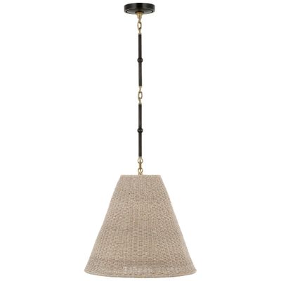 Thomas O'Brien Goodman Medium Hanging Light in Bronze and Hand-Rubbed Antique Brass with Ash Shade Ceiling Light W18