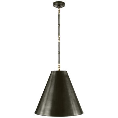 Thomas O'Brien Goodman Medium Hanging Light in Bronze and Hand-Rubbed Antique Brass with Bronze Shade Ceiling Light W18