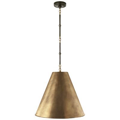 Thomas O'Brien Goodman Medium Hanging Light in Bronze and Hand-Rubbed Antique Brass with Hand-Rubbed Antique Brass Shade Ceiling Light W18