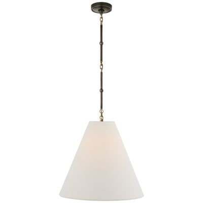 Thomas O'Brien Goodman Medium Hanging Light in Bronze and Hand-Rubbed Antique Brass with Linen Shade Ceiling Light W18