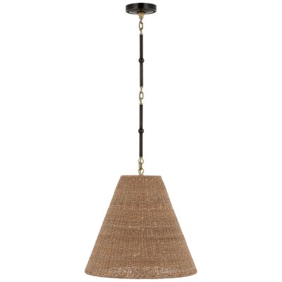 Thomas O'Brien Goodman Medium Hanging Light in Bronze and Hand-Rubbed Antique Brass with Toast Shade Ceiling Light W18