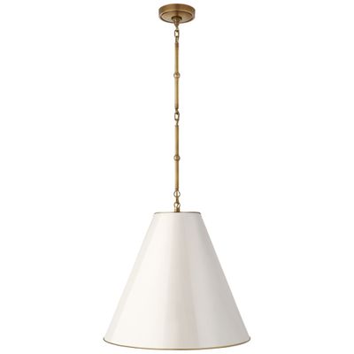 Thomas O'Brien Goodman Medium Hanging Light in Hand-Rubbed Antique Brass with Antique White Shade Ceiling Light W18