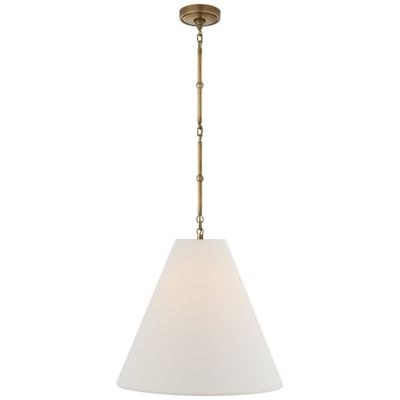 Thomas O'Brien Goodman Medium Hanging Light in Hand-Rubbed Antique Brass with Linen Shade Ceiling Light W18