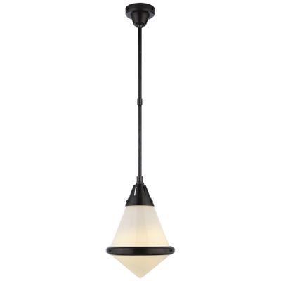 Thomas O'Brien Gale Small Pendant in Bronze with White Glass Ceiling Light W11.5