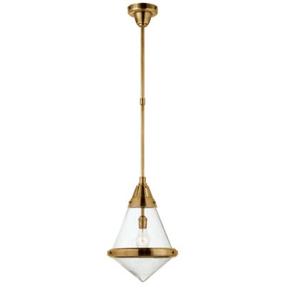 Thomas O'Brien Gale Small Pendant in Hand-Rubbed Antique Brass with Seeded Glass Ceiling Light W11.5