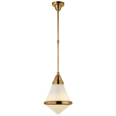 Thomas O'Brien Gale Small Pendant in Hand-Rubbed Antique Brass with White Glass Ceiling Light W11.5
